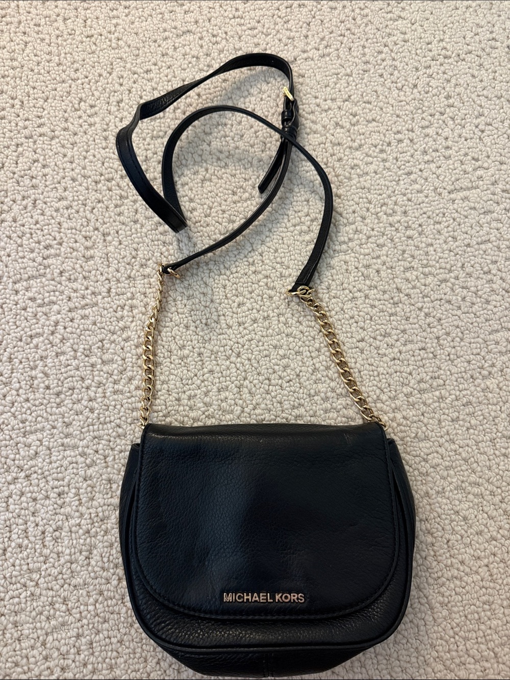 Michael Kors Black Leather Crossbody with Gold Chain Strap